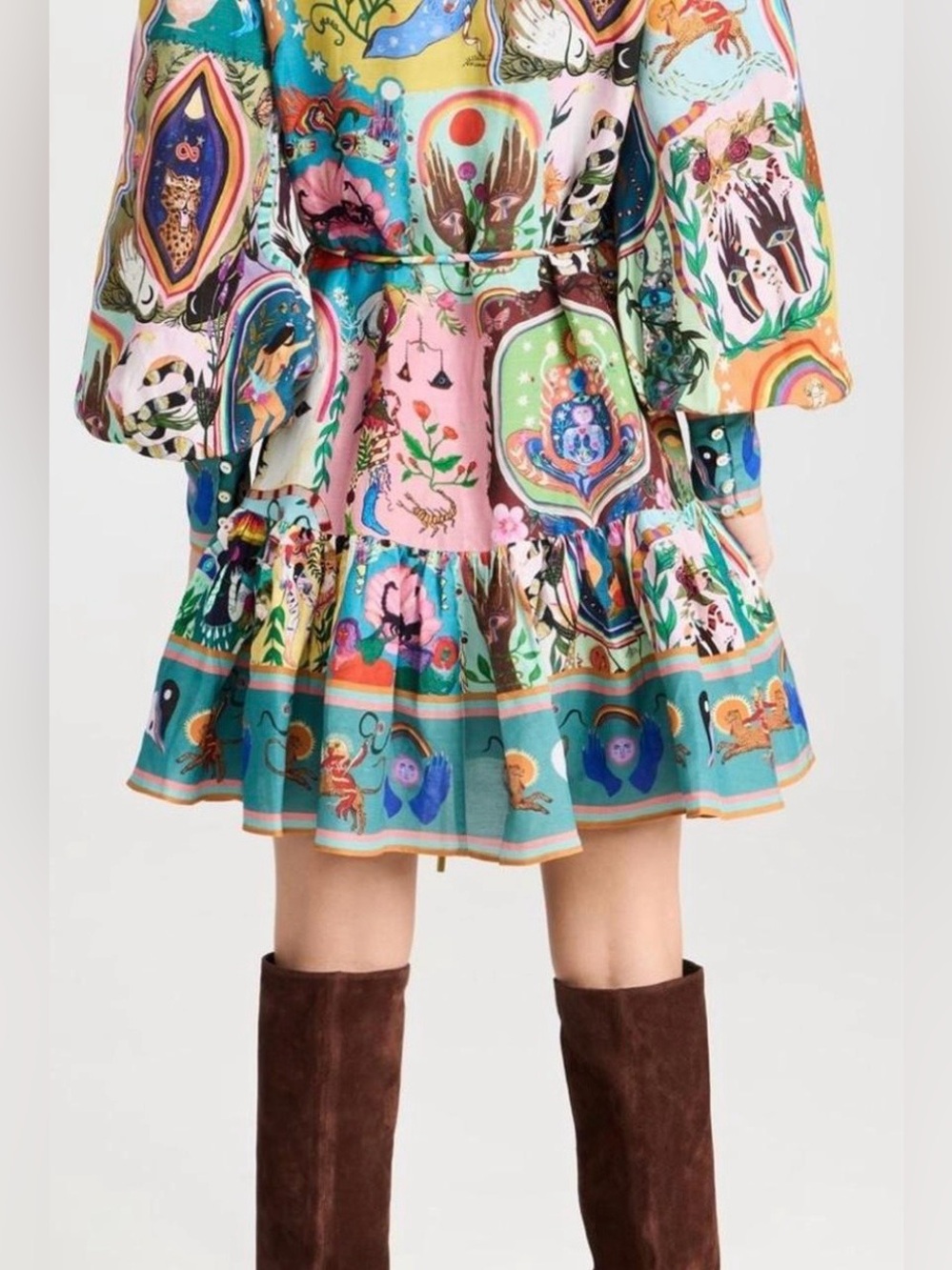 Multicolor Printed Mini Dress with Button-Front and Drawstring Waist - Picture 2 of 12